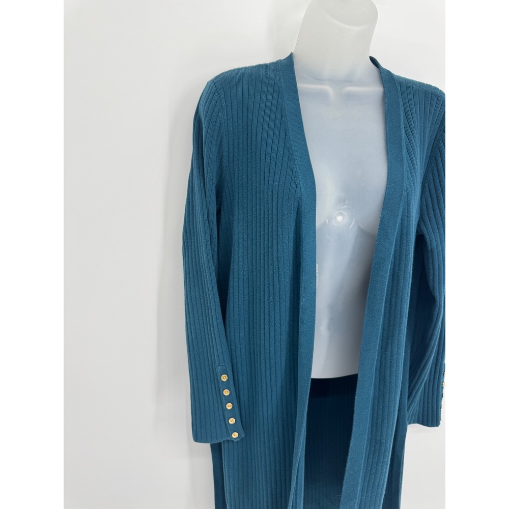 Talbots Cardigan Women M Teal Ribbed Gold Button Cuff Office Classic Layering